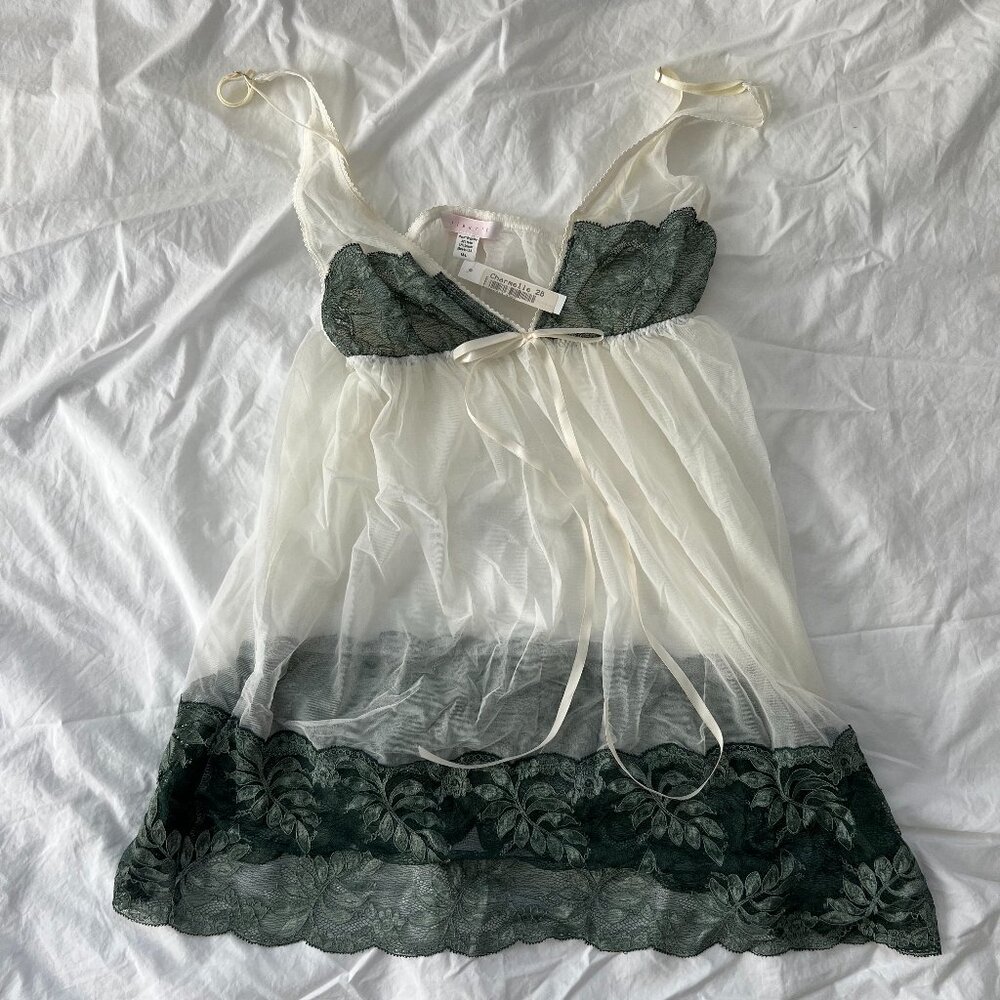 NWT fleur't Sheer White & Green Babydoll Camisole